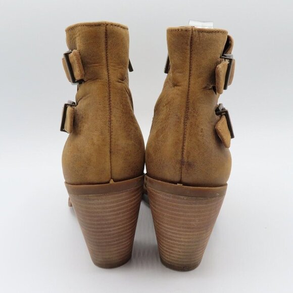 Jessica Simpson Womens 9.5 Cainn Brown Leather Double Buckle Ankle Boots Heels - Picture 5 of 12
